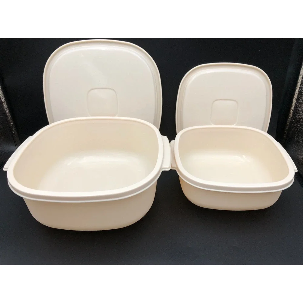 Vintage Rubbermaid Servin' Saver Almond OPAQUE 6 & 12 Cup Sq Set 2247 -2249 RARE